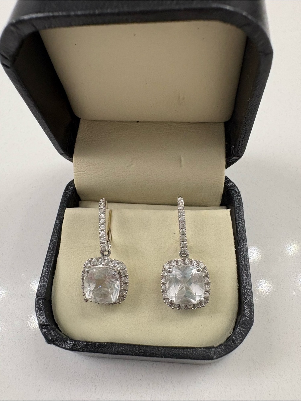 Sterling Silver White Sapphire Halo Drop Earrings